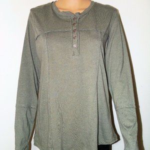 Mona B Lace Inset Henley Top - BASIL